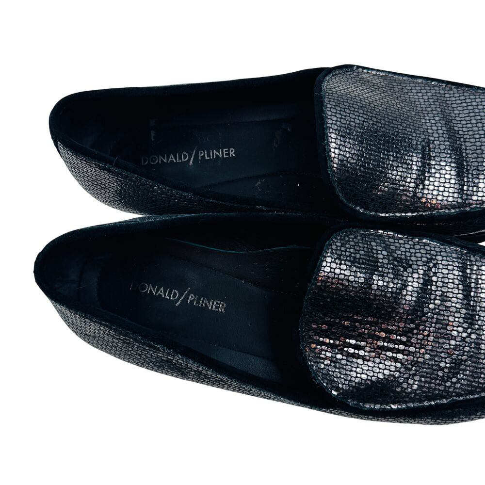 Donald Pliner Elen Metallic Gunmetal Textured Slip-on Comfort Loafers Women's 10 - Picture 6 of 11